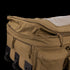 The Condor Haul 37 Rolling Duffle is a tan fabric tactical bag with multiple zippered pockets and black wheels on one side, shown partially unzipped at the top.