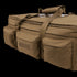 The Condor Haul 37 Rolling Duffle is a tan tactical gear bag with three external pockets, sturdy handles, and buckle closures—perfect for first responders. Shown against a white background.