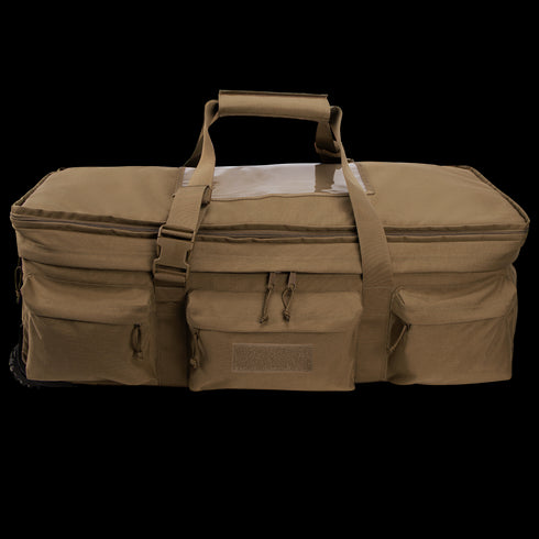 The Condor Haul 37 Rolling Duffle is a spacious brown bag with multiple pockets, zipper closures, and dual carrying handles—perfect for military or first responder needs.