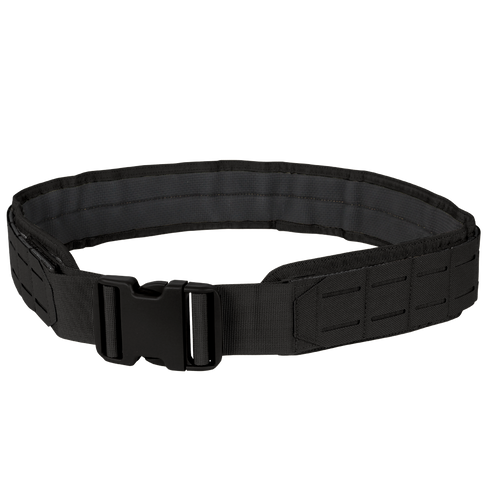 The Condor LCS Gun Belt is a black tactical utility belt with a plastic buckle and reinforced stitching, ideal for carrying gear—perfect for law enforcement and first responders.