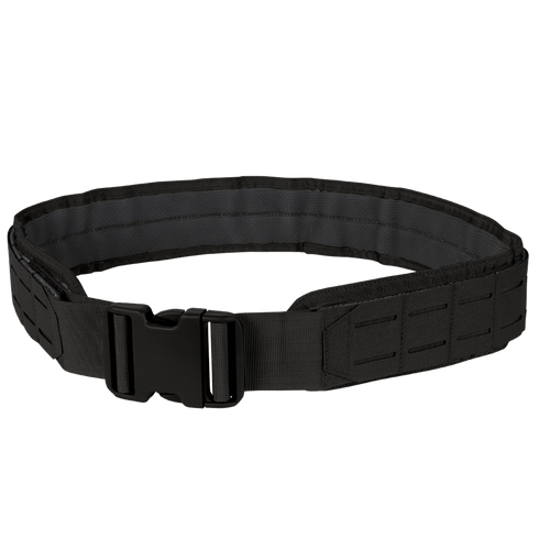 The Condor LCS Gun Belt is a black tactical utility belt with a plastic buckle and reinforced stitching, ideal for carrying gear—perfect for law enforcement and first responders.