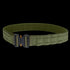 The Condor LCS Cobra Gun Belt is an olive green tactical belt with a black buckle and laser-cut MOLLE slots, built for heavy-duty use.
