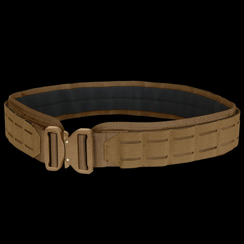 The Condor LCS Cobra Gun Belt, shown on a white background, is a brown tactical belt with a quick-release buckle and multiple attachment slots—suitable for bushcraft or military use.