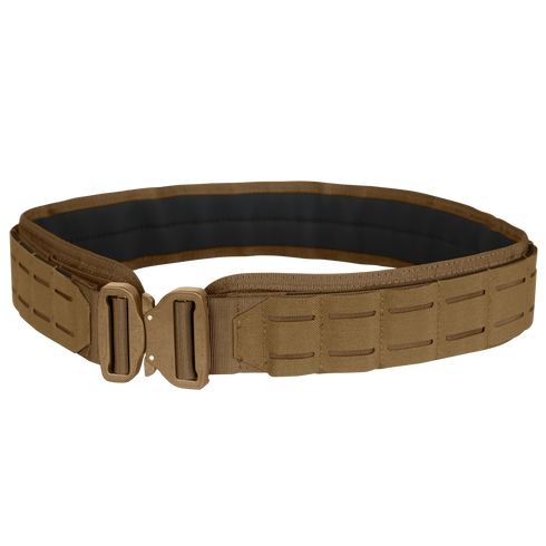 The Condor LCS Cobra Gun Belt, shown on a white background, is a brown tactical belt with a quick-release buckle and multiple attachment slots—suitable for bushcraft or military use.