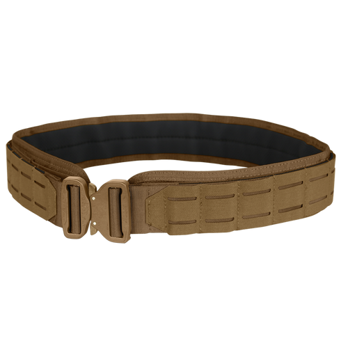 The Condor LCS Cobra Gun Belt, shown on a white background, is a brown tactical belt with a quick-release buckle and multiple attachment slots—suitable for bushcraft or military use.