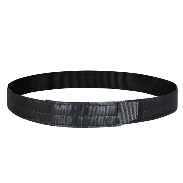 The Condor Inner Belt, a black nylon tactical belt with a hook-and-loop fastener, is shown laid flat in a circular shape against a white backgroundāperfect for EDC or bushcraft.