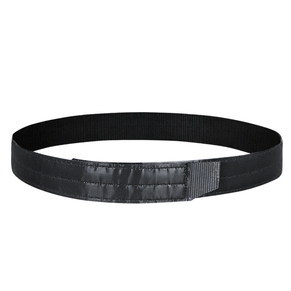 The Condor Inner Belt, a black nylon tactical belt with a hook-and-loop fastener, is shown laid flat in a circular shape against a white background—perfect for EDC or bushcraft.
