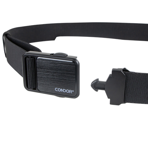 The Condor EDC Belt, a black tactical belt with a metal quick-release buckle, is perfect for everyday carry or law enforcement and is displayed on a white background.