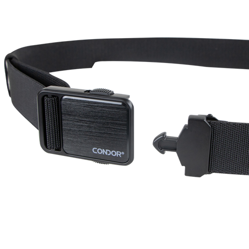 The Condor EDC Belt features black nylon material and a rectangular quick-release black metal buckle, shown against a light background.
