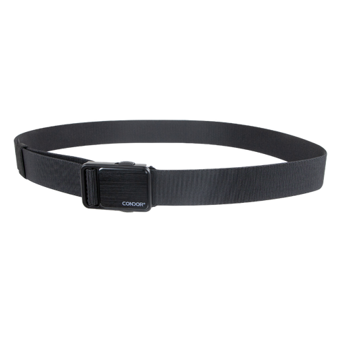 The Condor EDC Belt is a black tactical belt with a metal buckle, displayed against a white background—perfect for military and first responder use.
