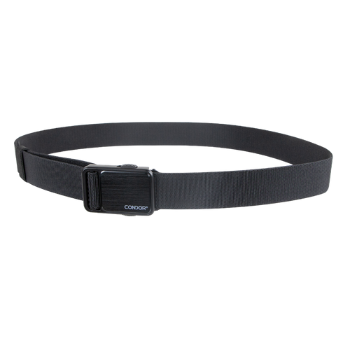 The Condor EDC Belt is a black tactical belt with a metal buckle, displayed against a white background—perfect for military and first responder use.