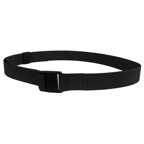 The Condor PDQ Magnetic Belt, featuring a sleek black design and magnetic buckle, is displayed in a circular shape on a white background—perfect for shooting range days or bushcraft outings.