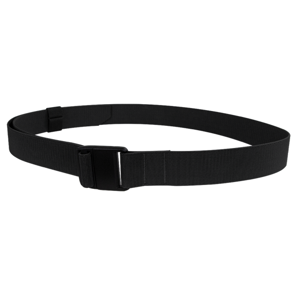 The Condor PDQ Magnetic Belt, featuring a sleek black design and magnetic buckle, is displayed in a circular shape on a white background—perfect for shooting range days or bushcraft outings.