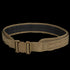 The Condor LCS Vector Belt is a tan tactical belt with a large plastic buckle and MOLLE webbing, designed for carrying gear. Ideal for law enforcement or first responders, it is shown against a white background.