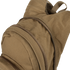 A close-up of the Condor Hydration Backpack 8L in tan canvas, featuring two zippered compartments—one partially unzipped—highlighting the top and front sections.