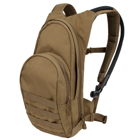 The Condor Hydration Backpack 8L features multiple zippered compartments, front MOLLE webbing, and an attached hydration tube—perfect for military or first responder use.
