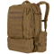 Condor 3-Day Assault Backpack 50L in tan, featuring multiple compartments, MOLLE webbing, adjustable straps, and a zippered side pouch—perfect for law enforcement or range use—displayed against a plain background.