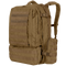 Condor 3-Day Assault Backpack 50L in tan, featuring multiple compartments, MOLLE webbing, adjustable straps, and a zippered side pouch—perfect for law enforcement or range use—displayed against a plain background.