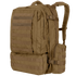 Condor 3-Day Assault Backpack 50L in tan, featuring multiple compartments, MOLLE webbing, adjustable straps, and a zippered side pouch—perfect for law enforcement or range use—displayed against a plain background.