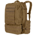 Condor 3-Day Assault Backpack 50L in tan, featuring multiple compartments, MOLLE webbing, adjustable straps, and a zippered side pouch—perfect for law enforcement or range use—displayed against a plain background.