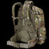 The Condor 3-Day Assault Backpack 50L in Scorpion OCP features a camouflage design, multiple straps, pockets, and a padded hip belt, shown from the rear angle.