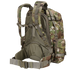 The Condor 3-Day Assault Backpack 50L in Scorpion OCP features a camouflage design, multiple straps, pockets, and a padded hip belt, shown from the rear angle.
