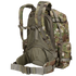 The Condor 3-Day Assault Backpack 50L in Scorpion OCP features a camouflage design, multiple straps, pockets, and a padded hip belt, shown from the rear angle.
