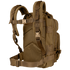 The Condor Compact Assault Backpack 24L, shown from the back, features multiple straps, an adjustable padded harness, mesh side pockets, and a waist belt—ideal for military or law enforcement use.