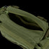 The Condor Deployment Bag 6.5L in olive green is shown open, displaying its zippered main compartment with an empty interior and extra pockets.