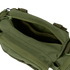 The Condor Deployment Bag 6.5L in olive green is shown open, displaying its zippered main compartment with an empty interior and extra pockets.