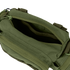 The Condor Deployment Bag 6.5L in olive green is shown open, displaying its zippered main compartment with an empty interior and extra pockets.