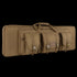 The Condor 42 Single Rifle Case is a tan, rectangular tactical bag with three front pouches, two carrying handles, and buckle closures, designed for secure transport of gear or equipment for military or first responder use.