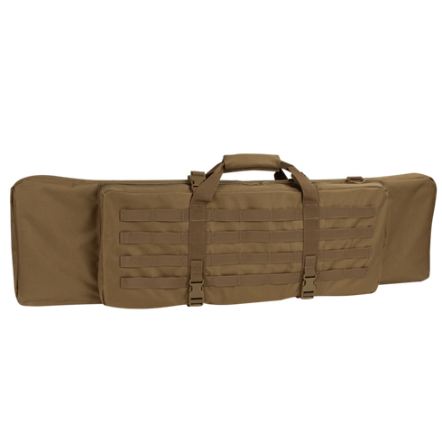The Condor 42" Single Rifle Case is a brown tactical case with handle, straps, and exterior webbing, designed for secure firearm transport and storage.