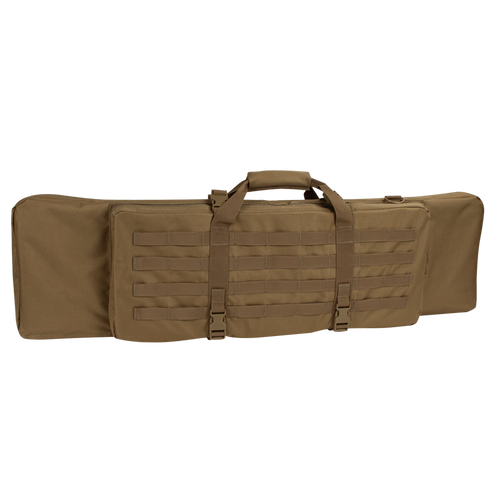 The Condor 42 Single Rifle Case features MOLLE webbing, dual carrying handles, adjustable shoulder straps, and side compartments—perfect for military or first responders.