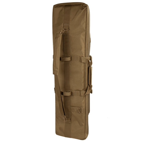 The Condor 36 Single Rifle Case, a brown rectangular padded carrying case with multiple handles and straps, stands upright against a plain background—ideal for EDC gear or shooting range essentials.