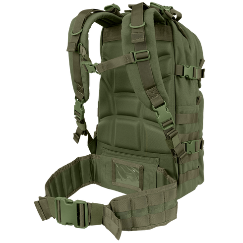 The Condor Medium Assault Backpack 30L, shown from the back at an angle, features padded straps, adjustable buckles, and a waist belt.
