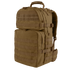 The Condor Medium Assault Backpack 30L is a tan tactical pack with multiple compartments, MOLLE webbing, adjustable straps, and a padded handle—ideal for military or bushcraft use in tough outdoor conditions.