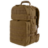 The Condor Medium Assault Backpack 30L is a tan tactical pack with multiple compartments, MOLLE webbing, adjustable straps, and a padded handle—ideal for military or bushcraft use in tough outdoor conditions.