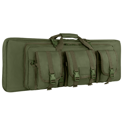 The Condor 36 Single Rifle Case in olive green features three front pockets, a zippered main compartment, and carrying handles—ideal for the shooting range or law enforcement professionals.
