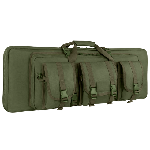The Condor 36 Single Rifle Case in olive green features three front pockets, a zippered main compartment, and carrying handles—ideal for the shooting range or law enforcement professionals.