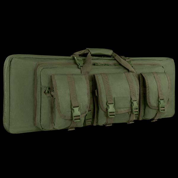 The Condor 36 Single Rifle Case in olive green features three front pockets, a zippered main compartment, and carrying handles—ideal for the shooting range or law enforcement professionals.