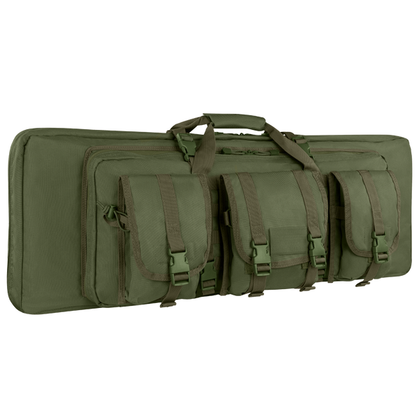 The Condor 36 Single Rifle Case in olive green features three front pockets, a zippered main compartment, and carrying handles—ideal for the shooting range or law enforcement professionals.
