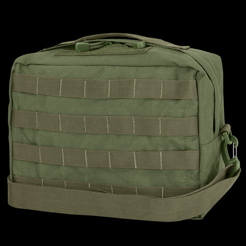 Condor Utility Shoulder Bag 7L in Olive Drab features MOLLE webbing, zipper closure, and a top carrying handle.