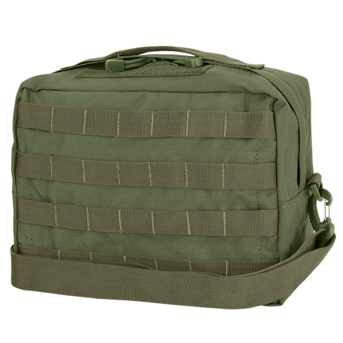 Condor Utility Shoulder Bag 7L in Olive Drab features MOLLE webbing, zipper closure, and a top carrying handle.