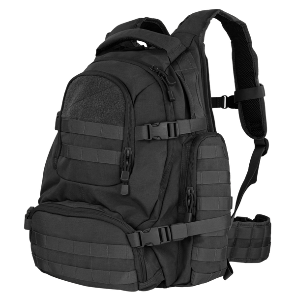 The Condor Urban Go Backpack 33L, shown at a three-quarter angle, features multiple compartments, zippers, adjustable straps, and MOLLE webbing—making it ideal for law enforcement or first responder use.