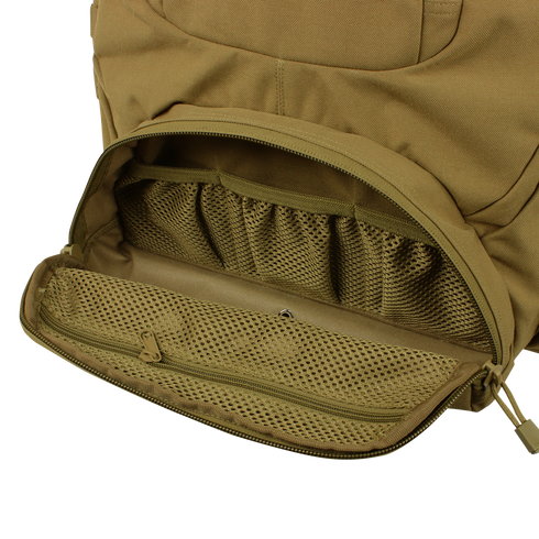 The Condor Urban Go Backpack 33L in Scorpion OCP features a front compartment with mesh pockets and organized storage—ideal for bushcraft adventures or EDC essentials.