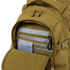 The Condor Urban Go Backpack 33L in Scorpion OCP is shown with its front pocket open, displaying an EDC organizer panel with zippers, a blue pouch, and a black carabiner clip.