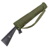 An olive drab Condor Shotgun Scabbard is attached to the stock of a black firearm, displayed against a white background.
