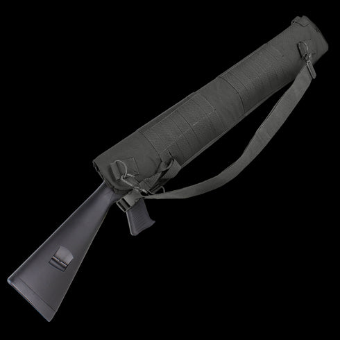 The Condor Shotgun Scabbard is a black tactical firearm cover with padding and a carrying strap, designed for protection and easy transport—perfect for law enforcement or first responder use.