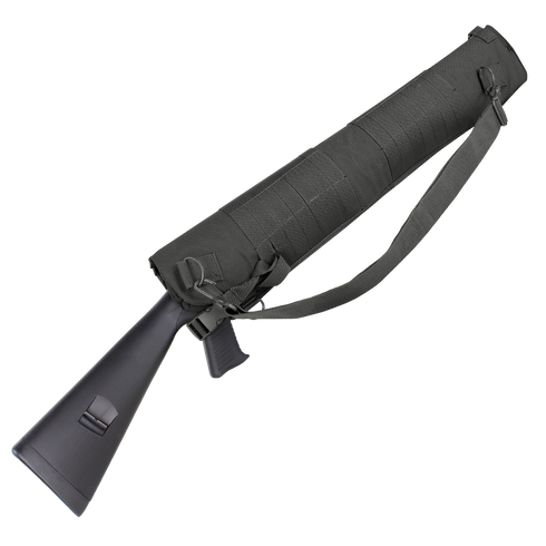 The Condor Shotgun Scabbard is a black tactical firearm cover with padding and a carrying strap, designed for protection and easy transport—perfect for law enforcement or first responder use.